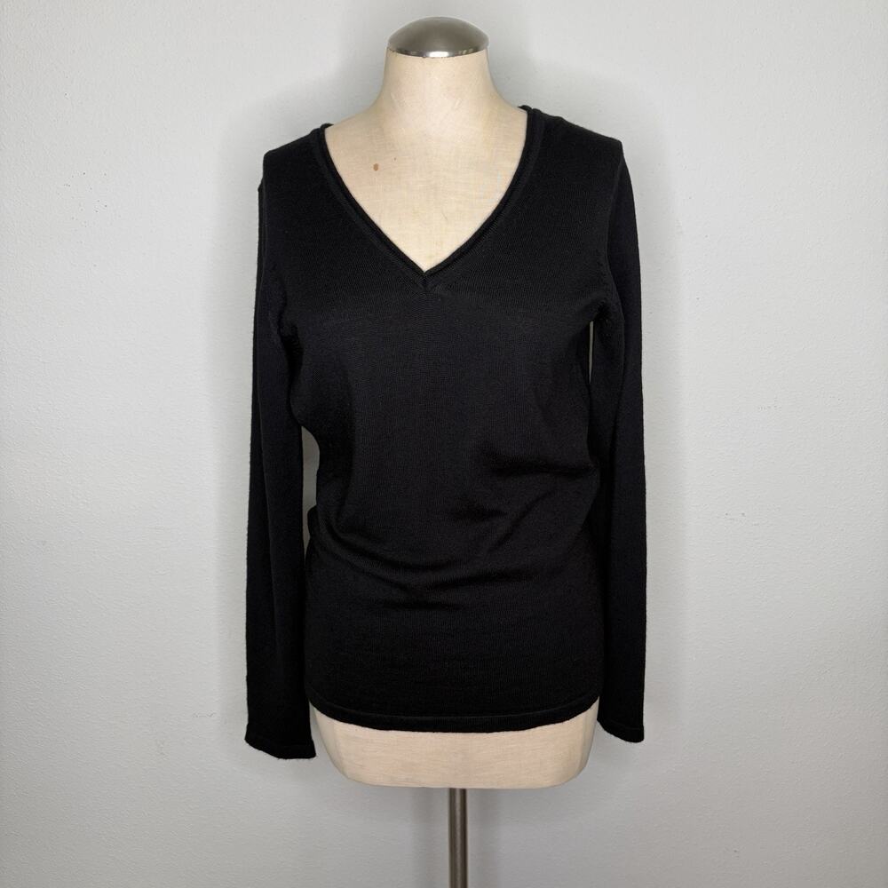 Brunella Gori Black 100% Extrafine Merino Wool V-neck Sweatshirt Size M, Italy